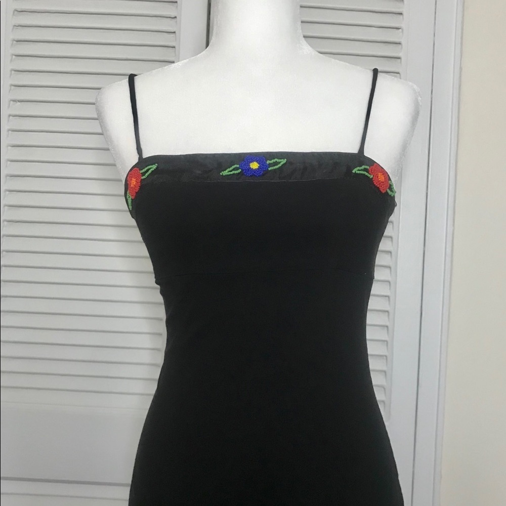 Vintage Little Black Dress w/ Beaded Floral Detail - Picture 2 of 3